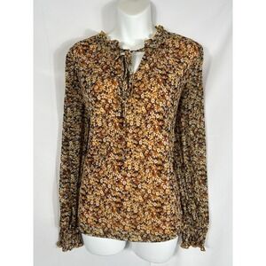By Design Women's Boho Floral Sheer Mesh Peasent Top Size L Cottagecore Feminine